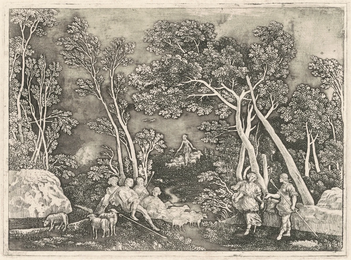 Nymphs in a Landscape by Gerhard Janssen, print, 1716-1717