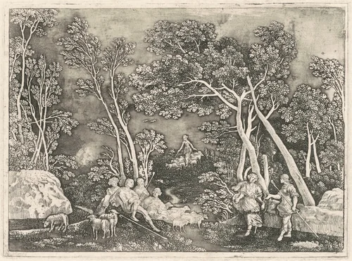 Nymphs in a Landscape by Gerhard Janssen, print, 1716-1717