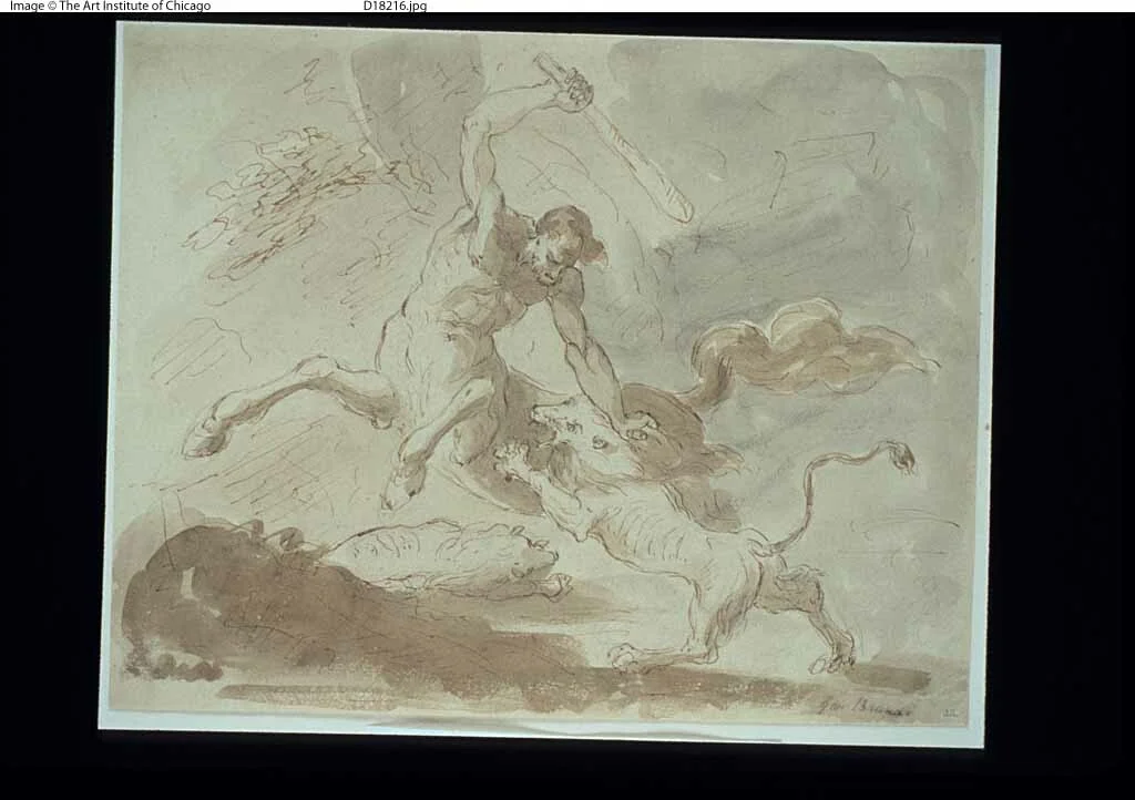 Centaur Fighting with Lion by Unknown Artist, drawing, 1600-1699