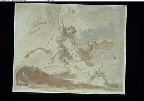 Centaur Fighting with Lion by Unknown Artist, drawing, 1600-1699