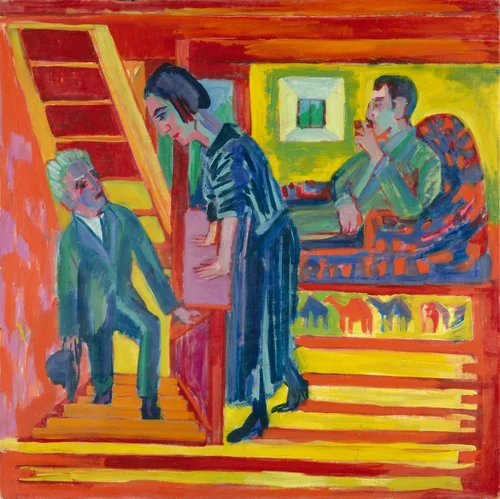 The Visit - Couple and Newcomer by Ernst Ludwig Kirchner, painting, 1922