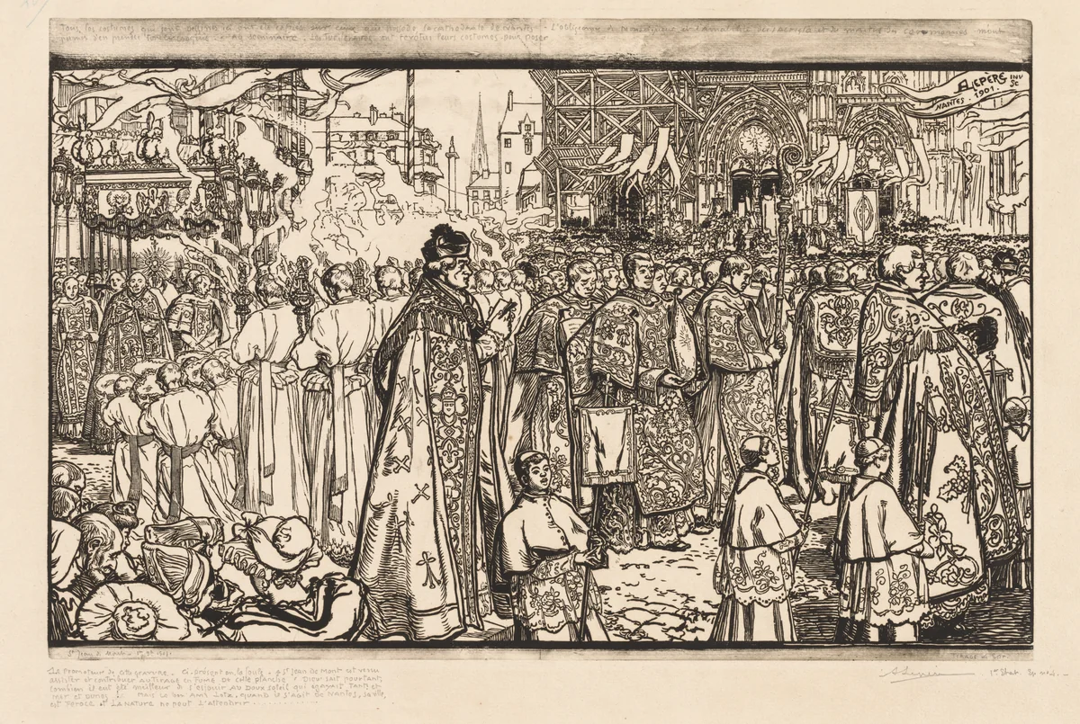 La Procession de la Fête-Dieu à Nantes by Auguste Louis Lepère, print, 1901