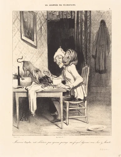 Monsieur Coquelet... partage son... déjeuner by Honoré Daumier, print, 1839