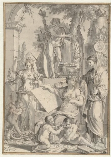 Zinnebeeldige voorstelling by Jan Goeree, drawing, 1680-1731