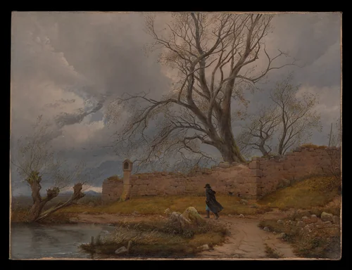 Wanderer in the Storm by Julius von Leypold, painting, 1835