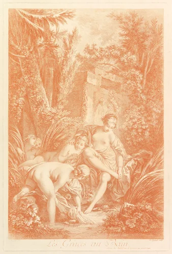 The Grâces au Bain (The Graces at the Bath) by William Wynne Ryland, print, 1756