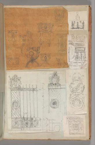 Page from a Scrapbook containing Drawings and Several Prints of Architecture, Interiors, Furniture and Other Objects by Charles Percier, book, 1795-1805