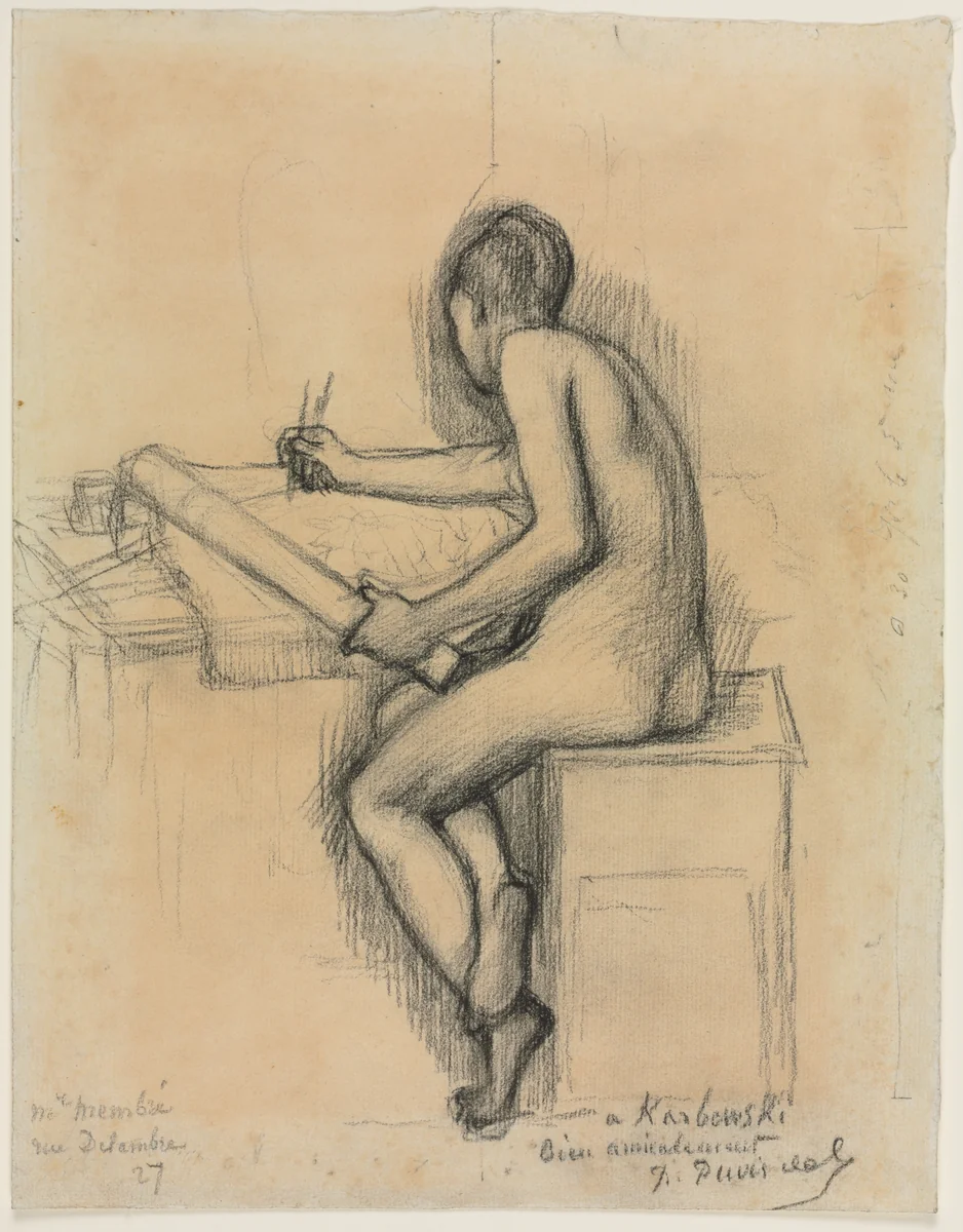Study of a Seated Nude Female Model Drawing by Pierre Puvis de Chavannes, drawing, 1883-1898