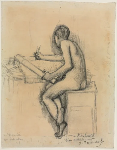 Study of a Seated Nude Female Model Drawing by Pierre Puvis de Chavannes, drawing, 1883-1898