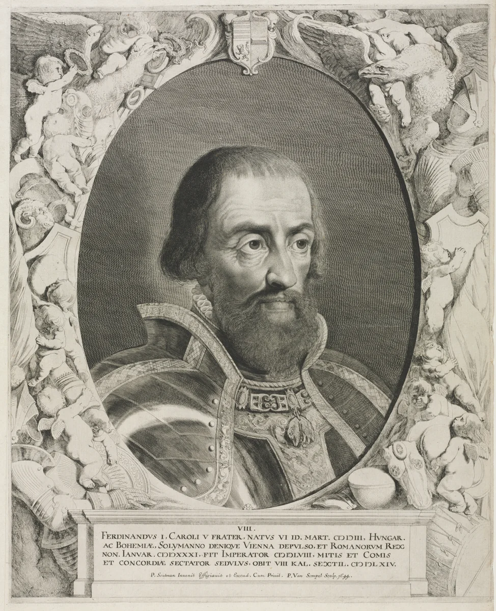 Portrait of Emperor Ferdinand I, from the series Imperatores Domus Austriacæ ... by Pieter van Sompel, print, 1639-1649