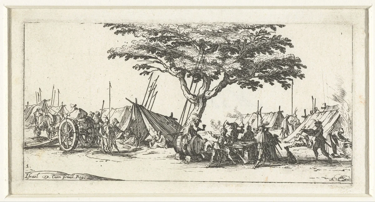 Legerkamp by Jacques Callot, print, 1632-1636
