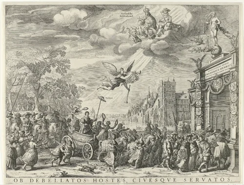 Allegorische triomfantelijke intocht van Frederik Hendrik in Den Haag by Salomon Savery, print, 1629-1630