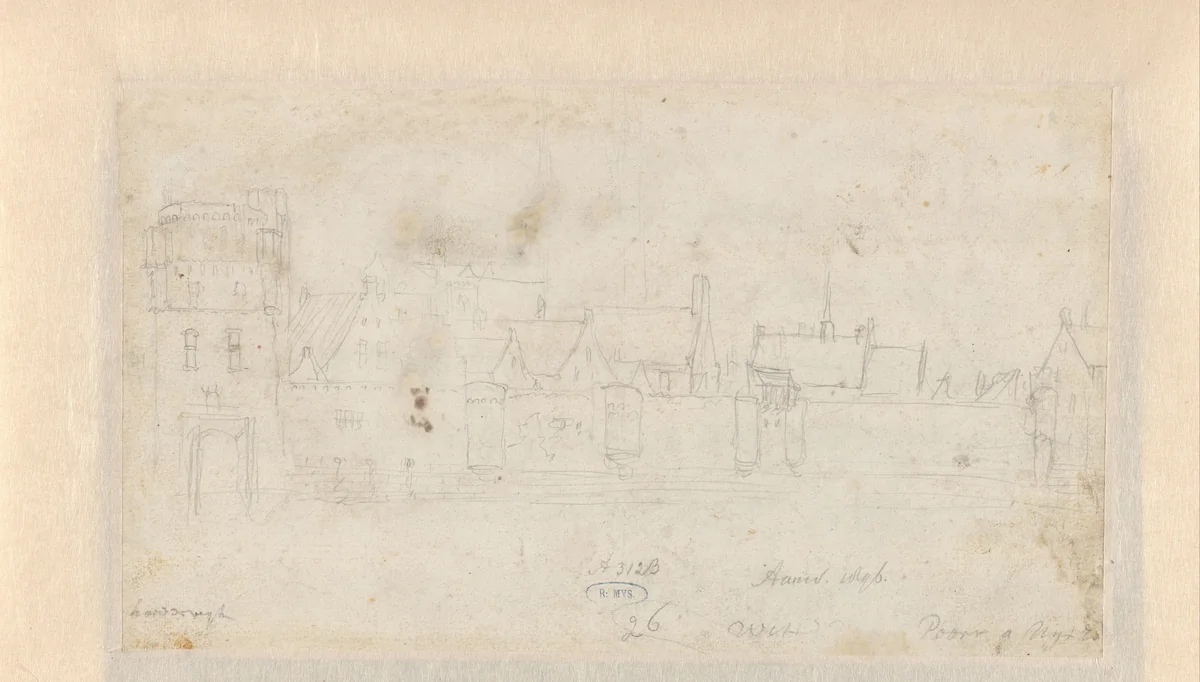 Vispoort te Harderwijk met de oude stadswallen by Anthonie Waterloo, drawing, 1619-1690