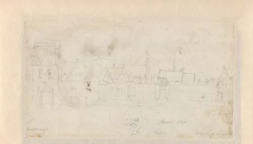 Vispoort te Harderwijk met de oude stadswallen by Anthonie Waterloo, drawing, 1619-1690