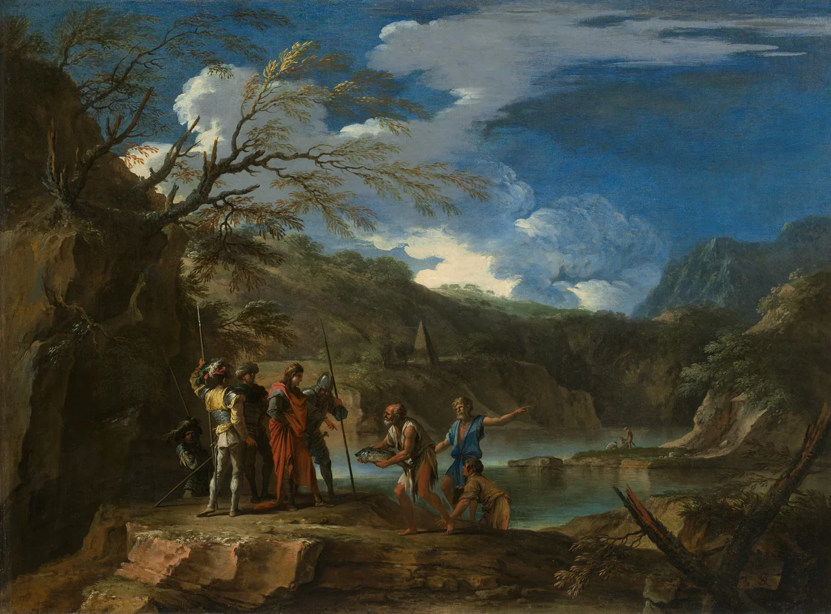 Polycrates and the Fisherman by Salvator Rosa, painting, 1664