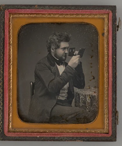 Untitled (Portrait of Man Looking Through a Stereoscope) by Unknown maker, other, 1856