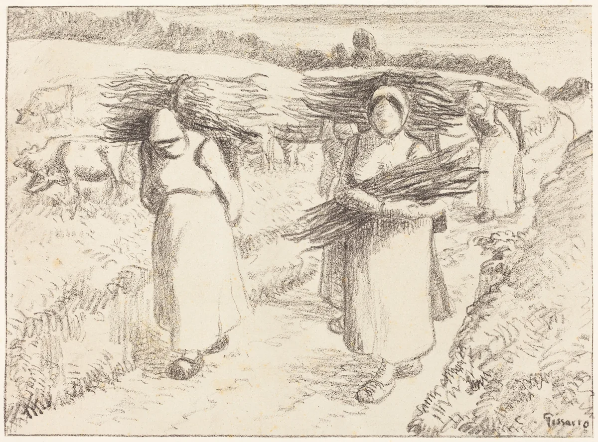 Peasants Carrying Sticks (Paysannes portant des fagots) by Camille Pissarro, print, 1896