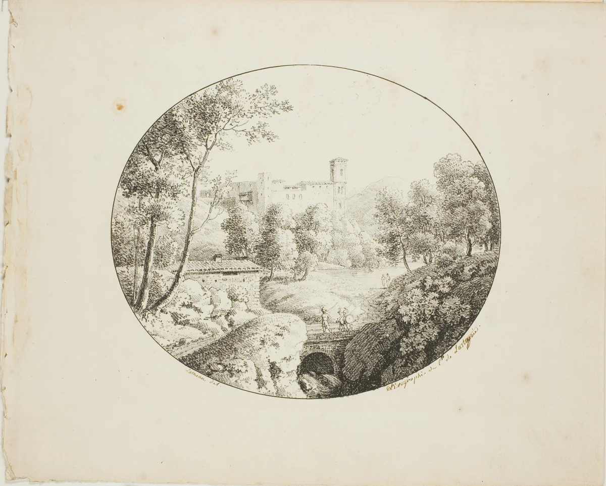 Landscape in an Oval by Lameau, print, 1817-1821