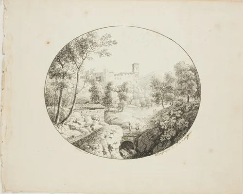 Landscape in an Oval by Lameau, print, 1817-1821