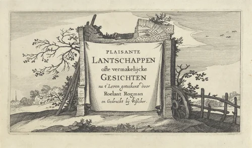 Titelprent voor een serie van landschappen met dorpen rondom Amsterdam by Claes Jansz Visscher, print, 1637-1652