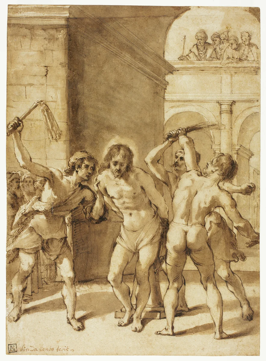 Flagellation of Christ by School of Guercino, drawing, 1611-1700