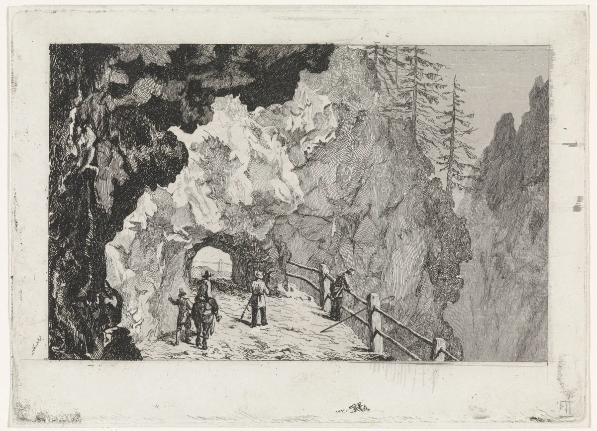 Doorgang in de rotsen by David van der Kellen, print, 1837-1885