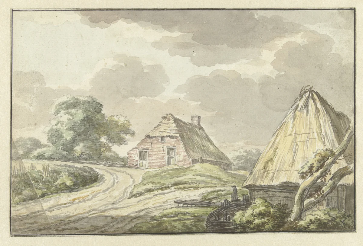 Boerenhuis aan de splitsing van een landweg by Jan Bulthuis, drawing, 1783