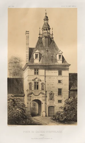 Architecture Pittoresque ou Monuments des XVeme. Et XVIeme. Siecles: Chateaux de France des XV et XVI Siecles: Pl. 85, Porte du Château d'Outrelaise (Calvados) by Victor Petit, print, 1860