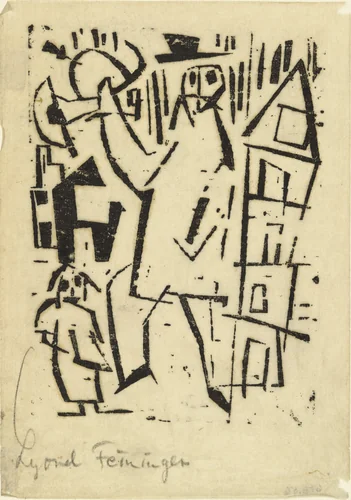 Trumpeter and Child (Trompeter und Kind) by Lyonel Feininger, print, 1918