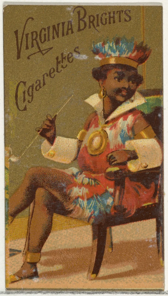 Caricatured Figure (with pipe) from the Girls and Children series (N64) promoting Virginia Brights Cigarettes for Allen & Ginter brand tobacco products by Allen & Ginter, print, 1886