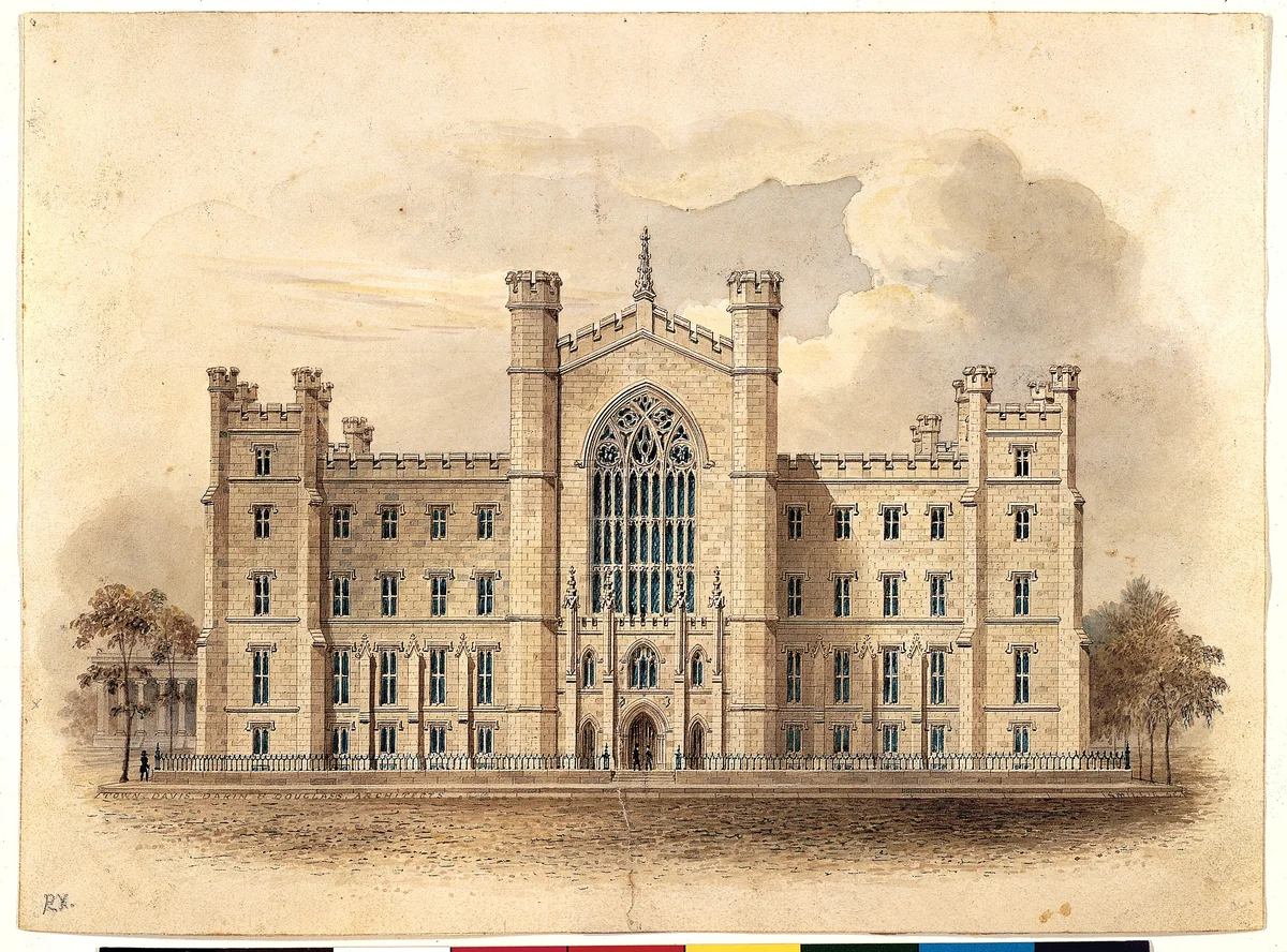University of the City of New York, Washington Square (facade of main building) by Alexander Jackson Davis, drawing, 1828-1838
