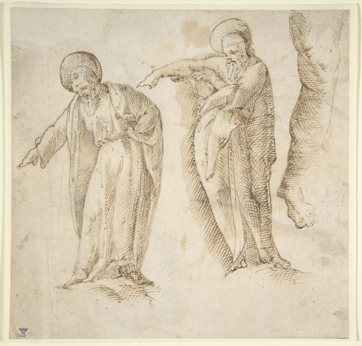 Studies for the Standing Figure of a Bearded Man by anonymous, drawing, 1530-1550