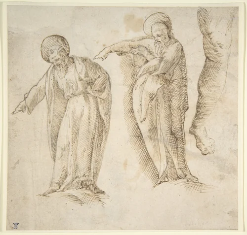 Studies for the Standing Figure of a Bearded Man by anonymous, drawing, 1530-1550