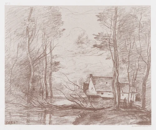 The Mill at Cuincy, Near Douai by Camille Corot, print, 1871-1872