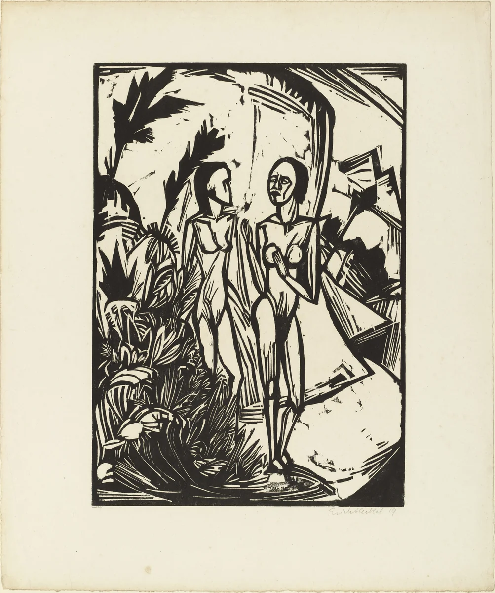 Women on the Beach (Frauen am Strand) from the portfolio Eleven Woodcuts, 1912-1919 (Elf Holzschnitte, 1912-1919) by Erich Heckel, print, 1919