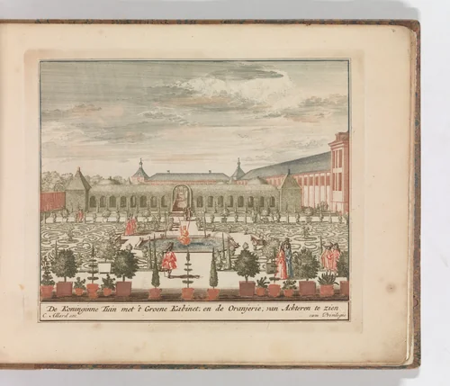 ' ’De Koninginne Tuin met 't Groene Kabinet , en de Oranjerie, van Achteren gezien", in: Tooneel Der Voornaamste Nederlands Huizen, En Lust Hoven, Naar T Leven Afgebeeld by Carel Allard, book, 1660-1693