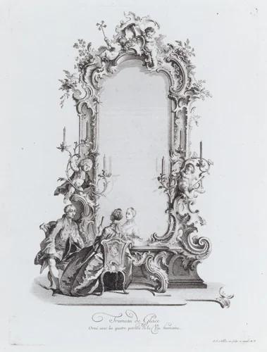 Trumeau de Glace, Orné avec les quatres parties de la Vie humaine by Johann Esaias Nilson, print, 1735-1788