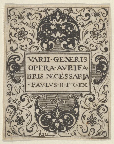 Title Page, from "Varii Generis Opera Aurifabris Necessaria" by Paul Birckenhultz, print, 1595-1605