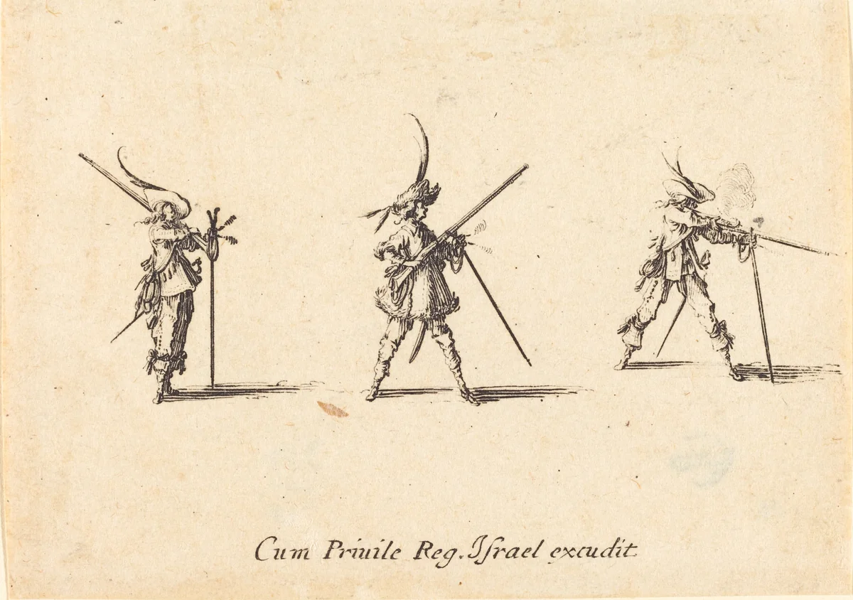 Firing the Musket by Jacques Callot, print, 1634-1635