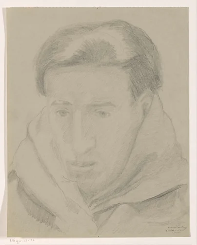 Zelfportret en face: B-1-1, 31 januari by Cor van Teeseling, drawing, 1942