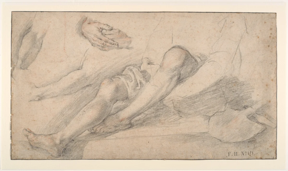 Studies for a Seated Figure of a Man with a Shovel by Bernardino Poccetti, drawing, 1598-1608