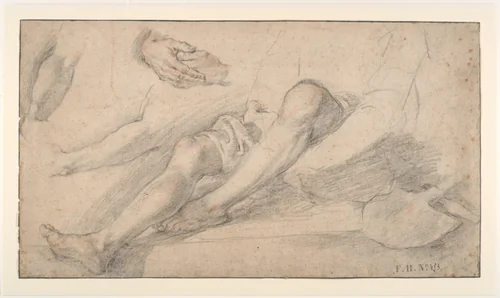 Studies for a Seated Figure of a Man with a Shovel by Bernardino Poccetti, drawing, 1598-1608