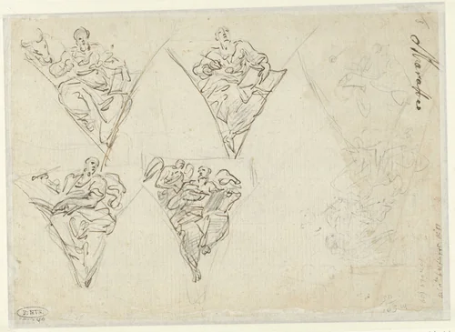 Evangelisten in zwikken by anonymous, drawing, 1750-1800