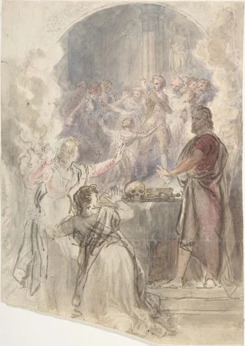 Scene from "My Aunt Margaret's Mirror" (Keepsake Story by Sir Walter Scott) by John William Wright, drawing, 1823-1833