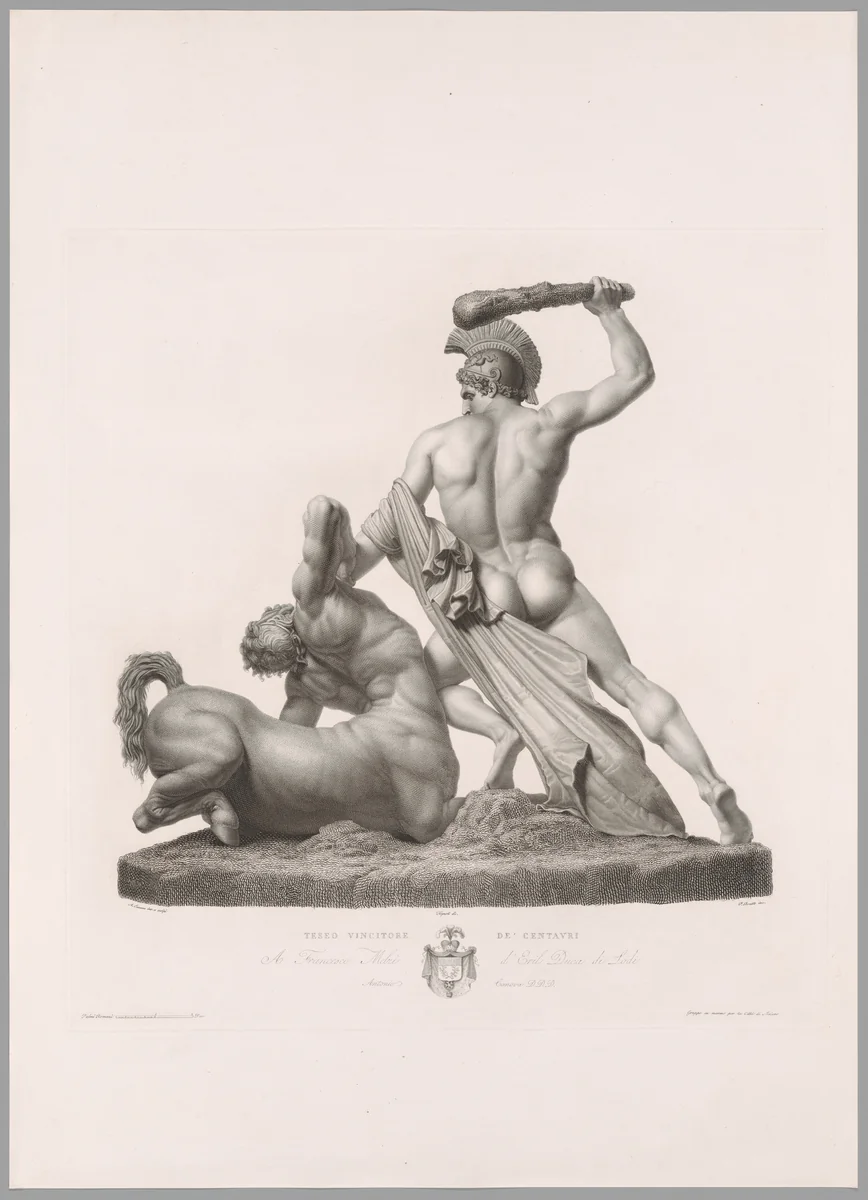 Theseus and Centaur, Back View, from Oeuvre de Canova by Pietro Bonato, print, 1817