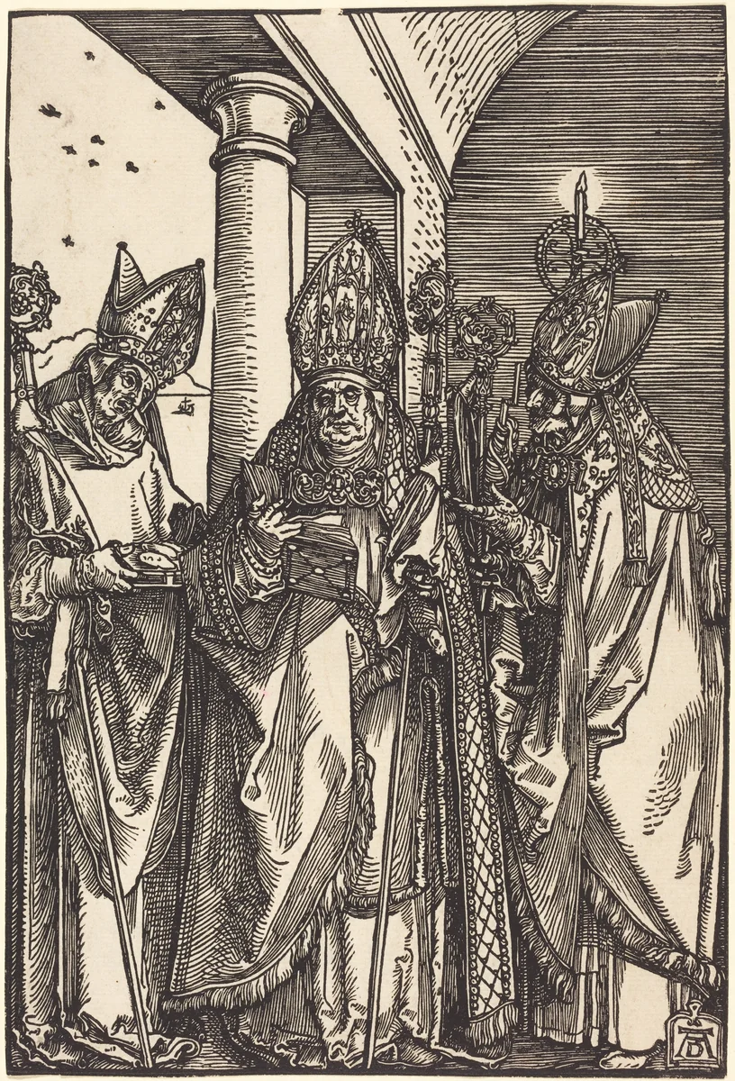 Saints Nicholas, Ulrich, and Erasmus by Albrecht Dürer, print, 1508