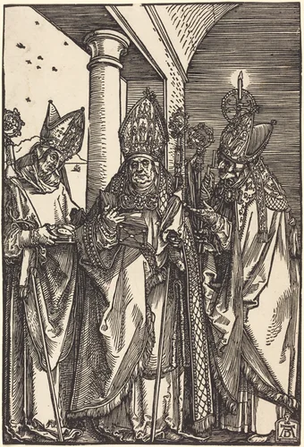 Saints Nicholas, Ulrich, and Erasmus by Albrecht Dürer, print, 1508