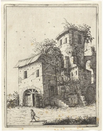 Vervallen landhuis met een toren by M. Schaep, print, 1648