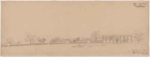 Woodland Crematorium, Woodland Cemetery, Stockholm, Sweden, Second version: exterior elevation by Erik Gunnar Asplund, architecture, 1935