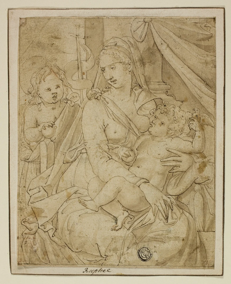 Virgin and Child with the Infant John the Baptist by Luca Penni, drawing, 1540-1556